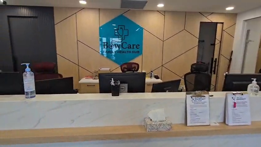 Bow Care Clinic wide angled reception and waiting area